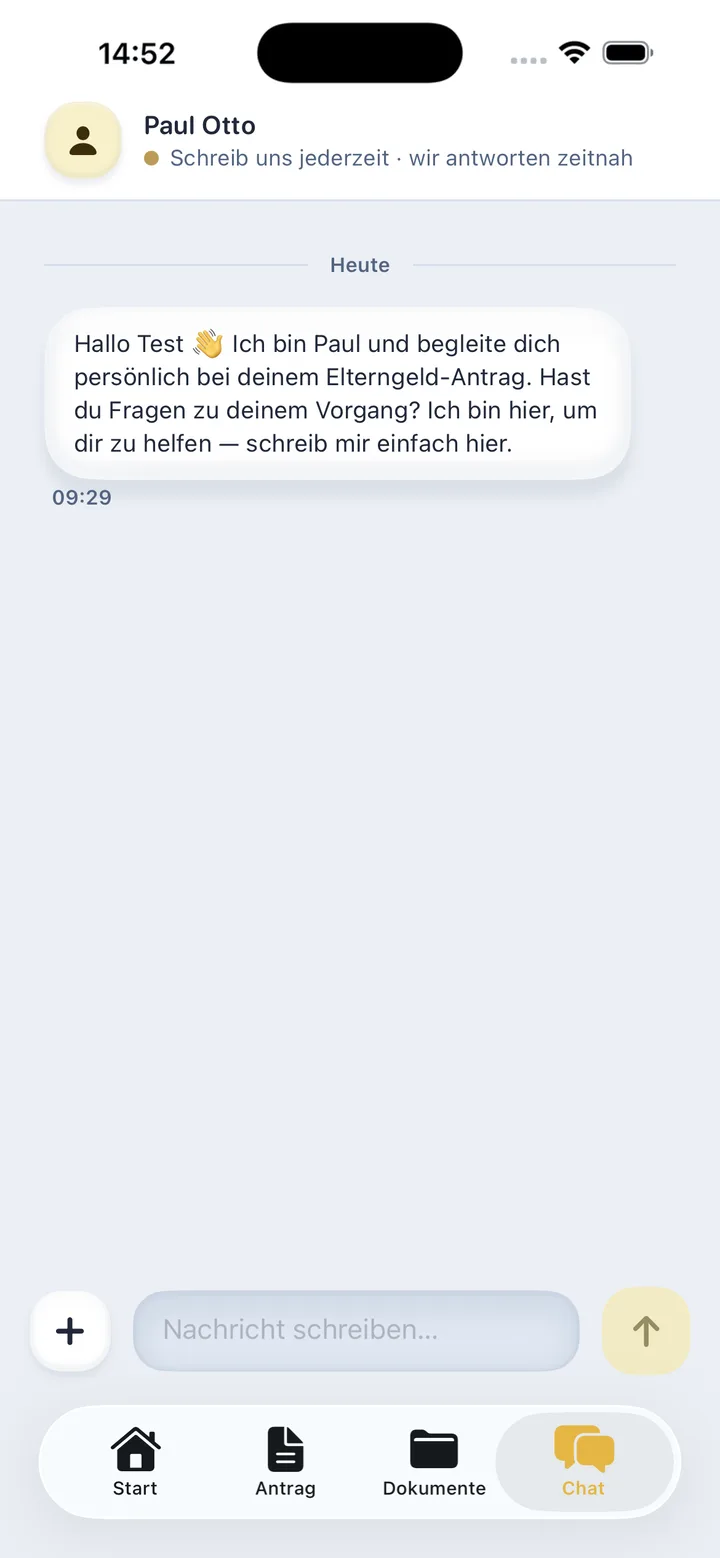 Chat mit deiner persönlichen Ansprechperson in der Elterngeld-App